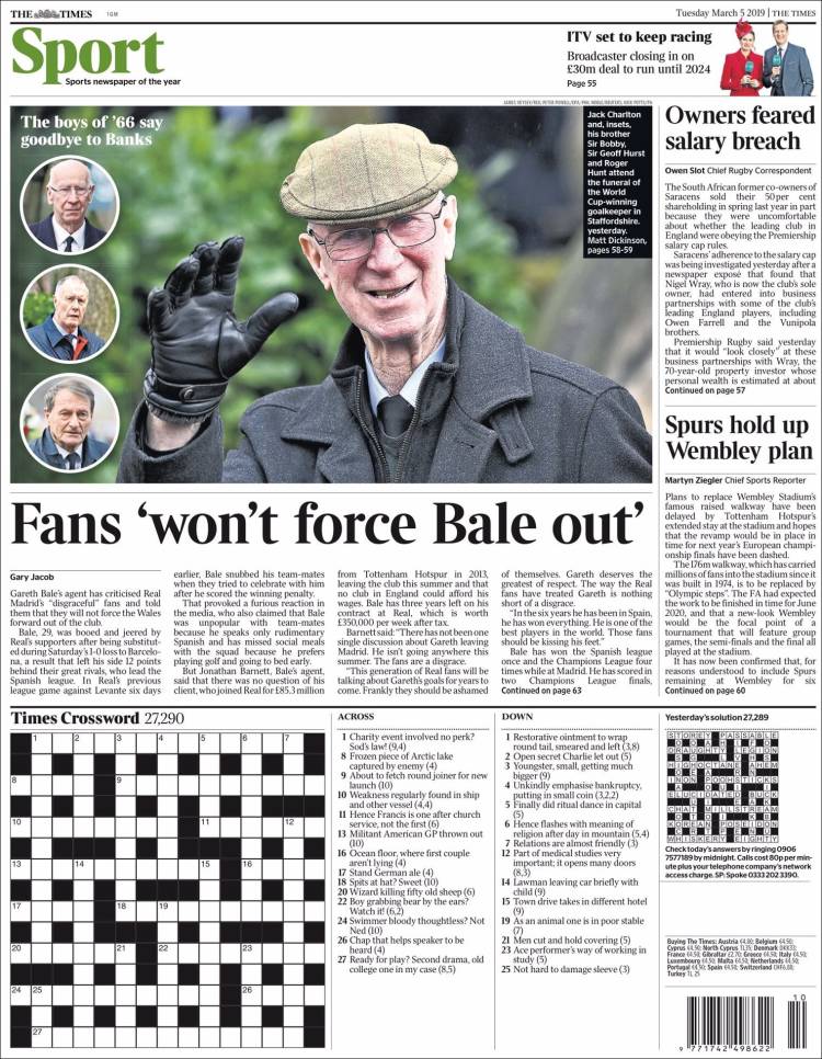 Portada de The Times Sport (Reino Unido)