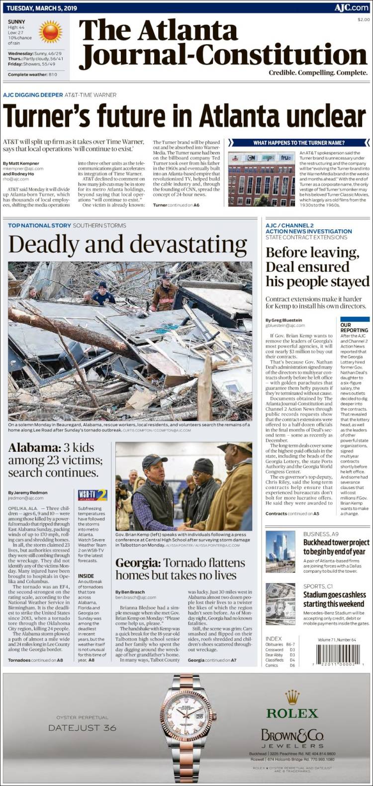 Portada de The Atlanta Journal-Constitution (USA)