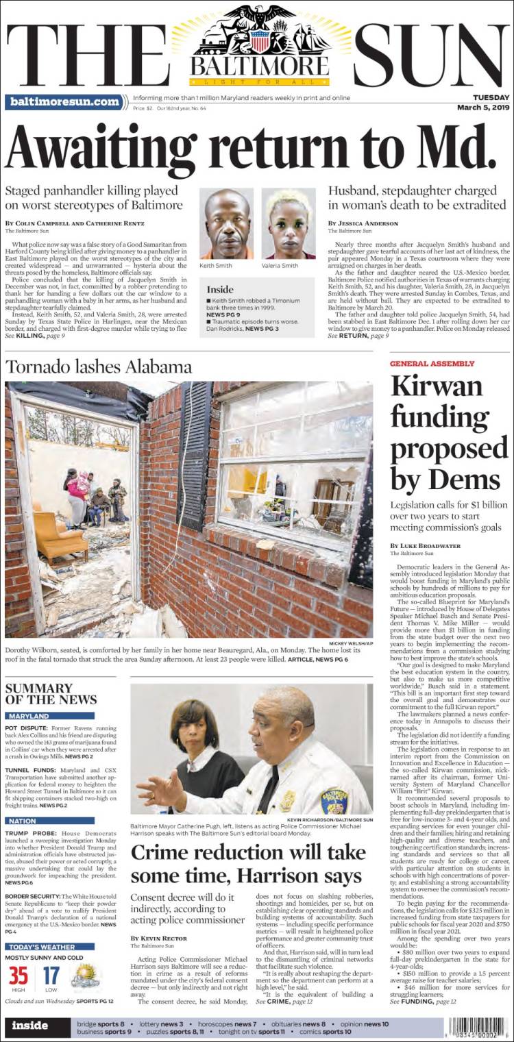 Portada de The Baltimore Sun (USA)