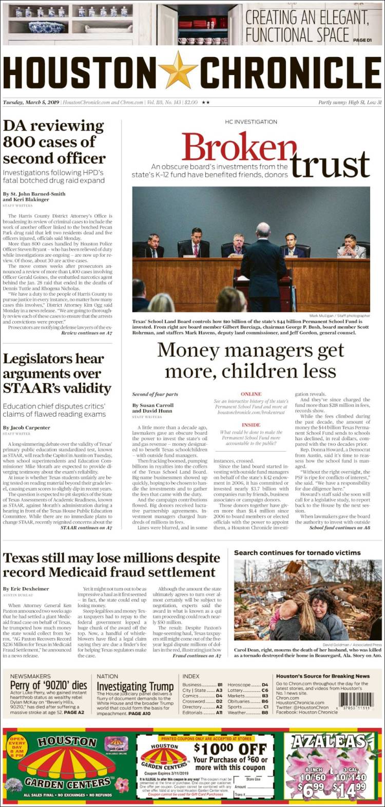 Portada de Houston Chronicle (USA)