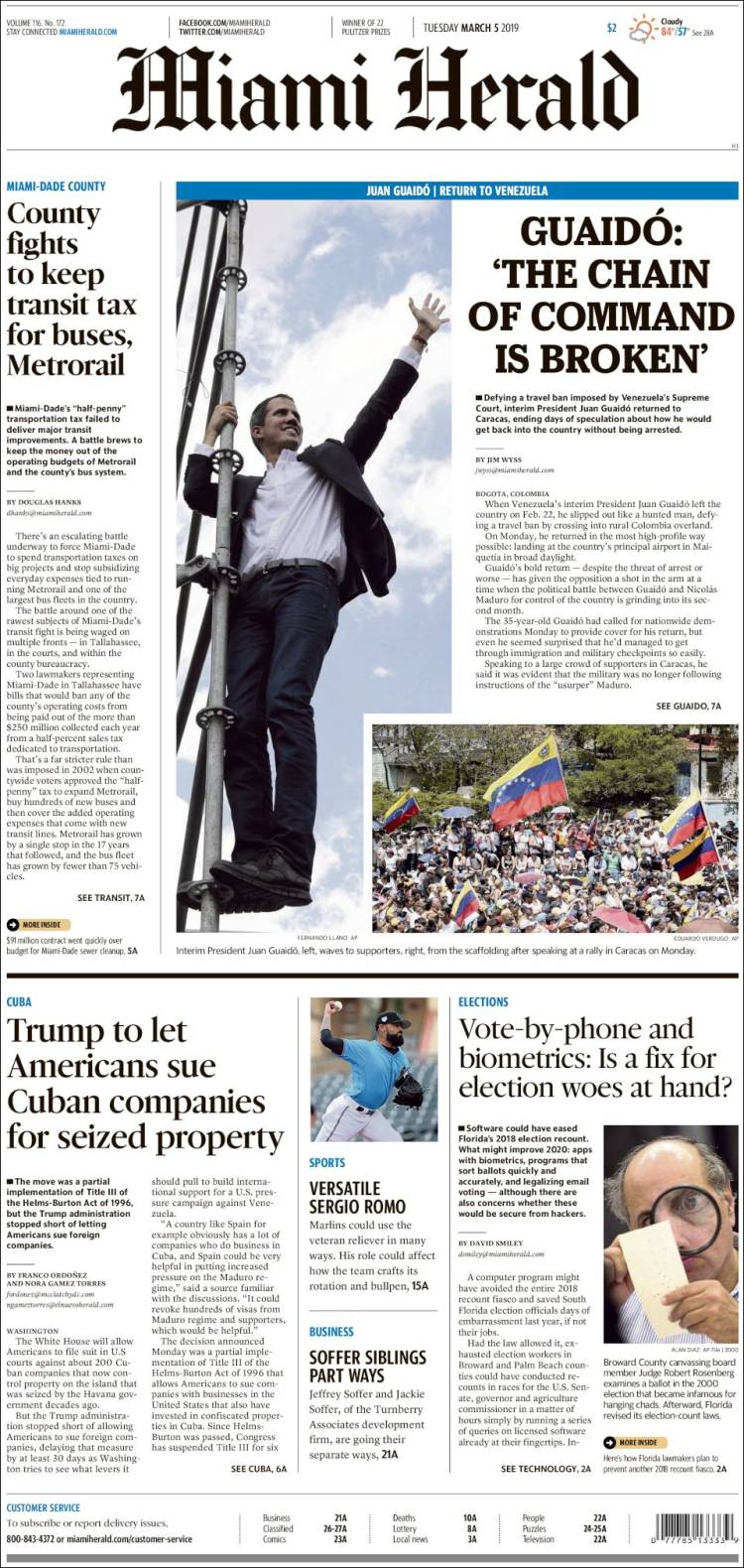 Portada de Miami Herald (USA)