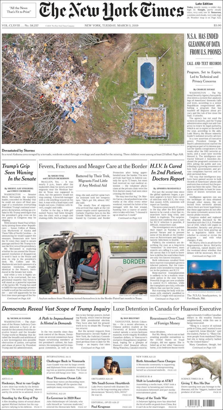 Portada de New York Times (USA)