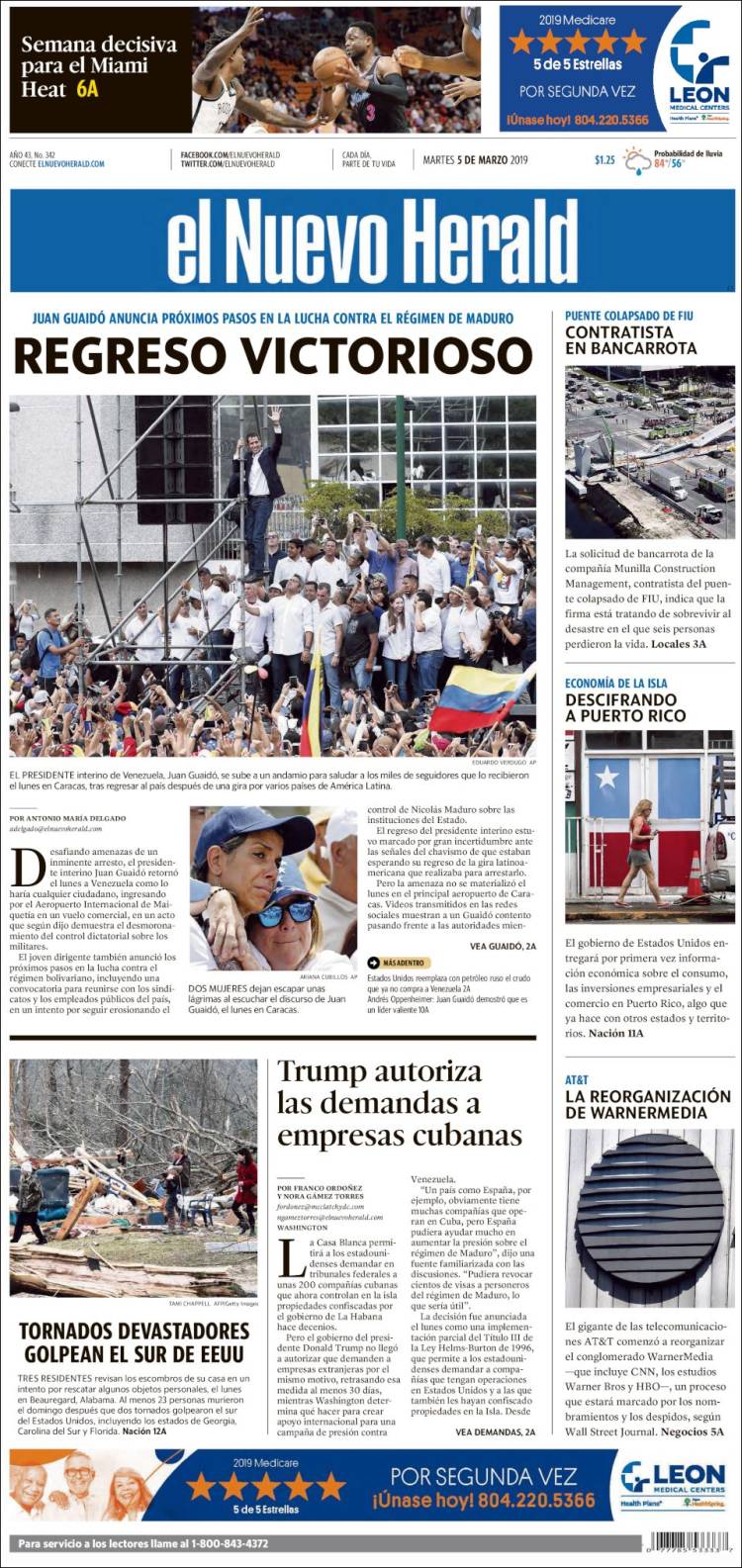 Portada de El Nuevo Herald (USA)