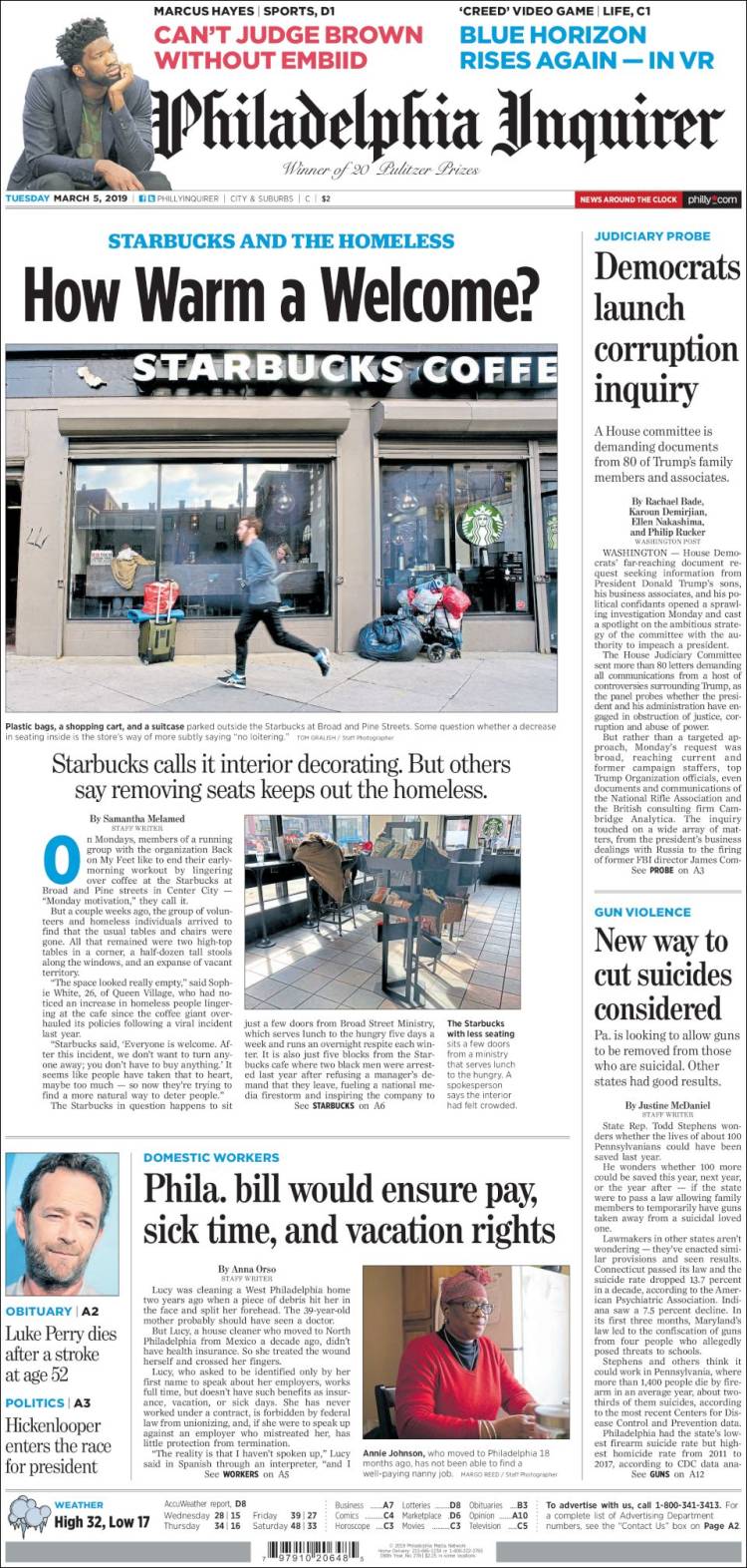 Portada de Philadelphia Inquirer (USA)