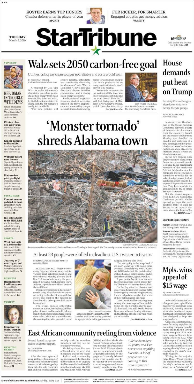 Portada de Star Tribune (USA)