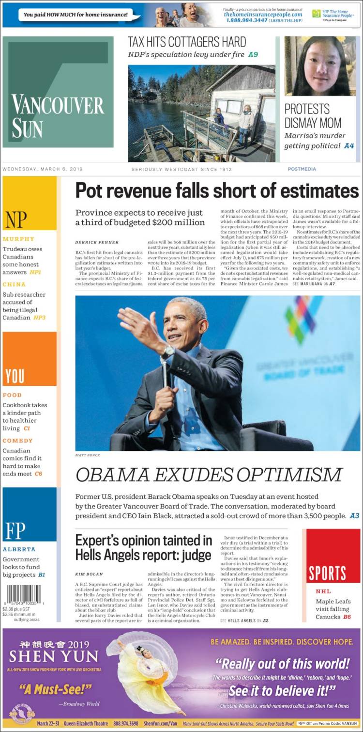 Portada de The Vancouver Sun (Canadá)