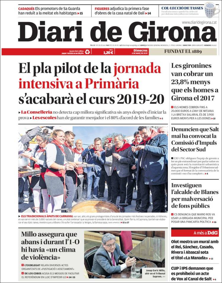 Portada de Diari de Girona (España)