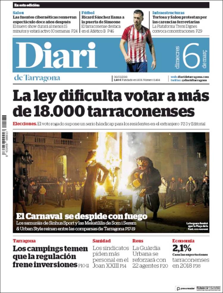 Portada de Diari de Tarragona (España)