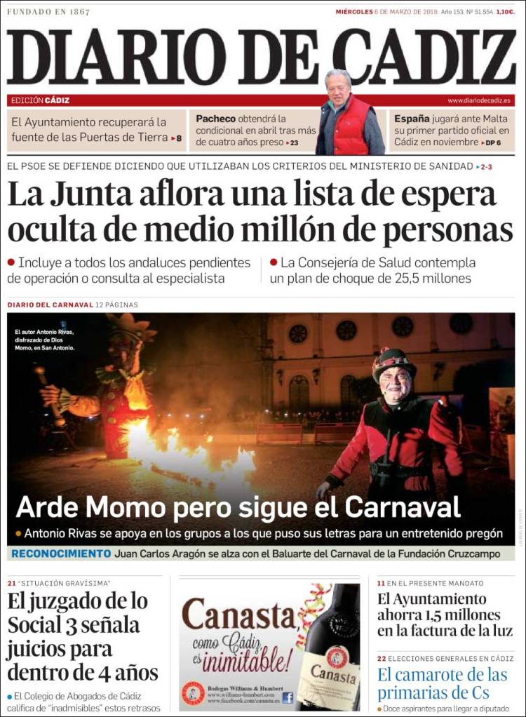 Portada de Diario de Cádiz (España)