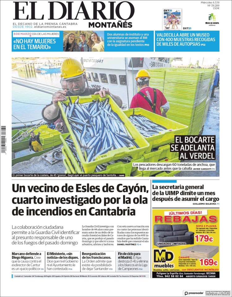 Portada de El Diario Montañés (España)