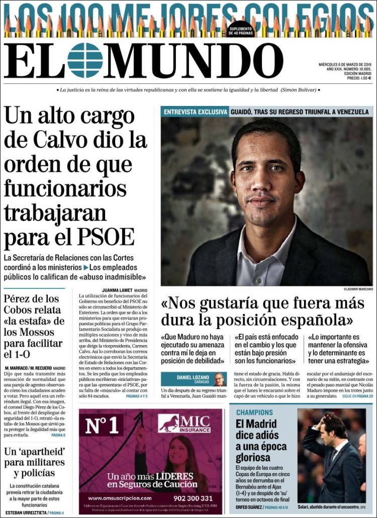 Portada de El Mundo (España)