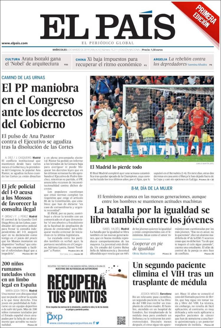 Portada de El País (España)