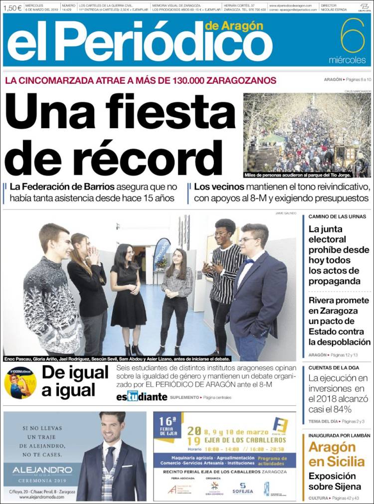 Portada de El Periódico de Aragón (España)