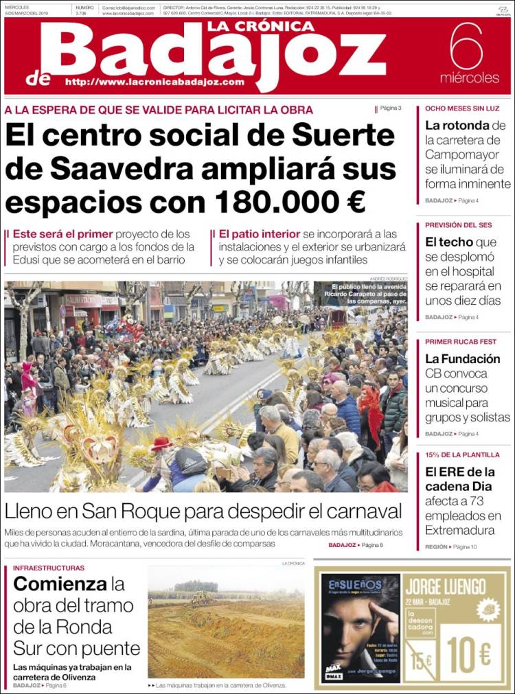 Portada de El Periódico de Extremadura (España)