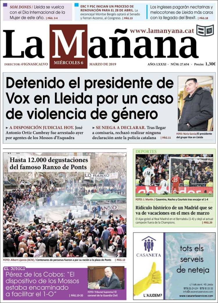 Portada de La Mañana - Diari de Ponent (España)