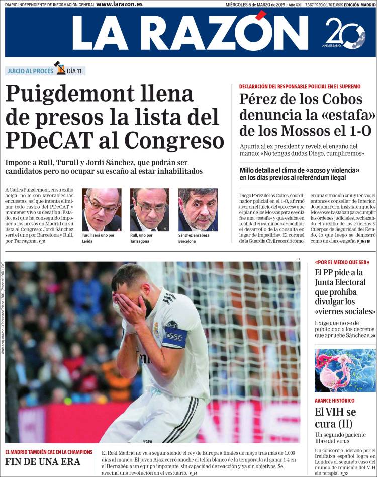 Portada de La Razón (España)