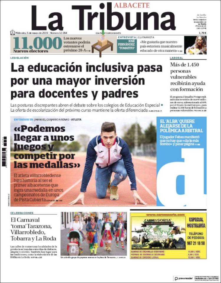 Portada de La Tribuna de Albacete (España)