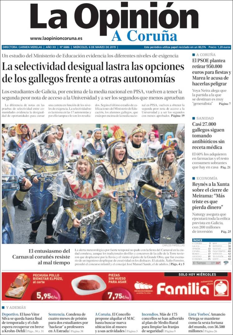 Portada de La Opinión de A Coruña (España)