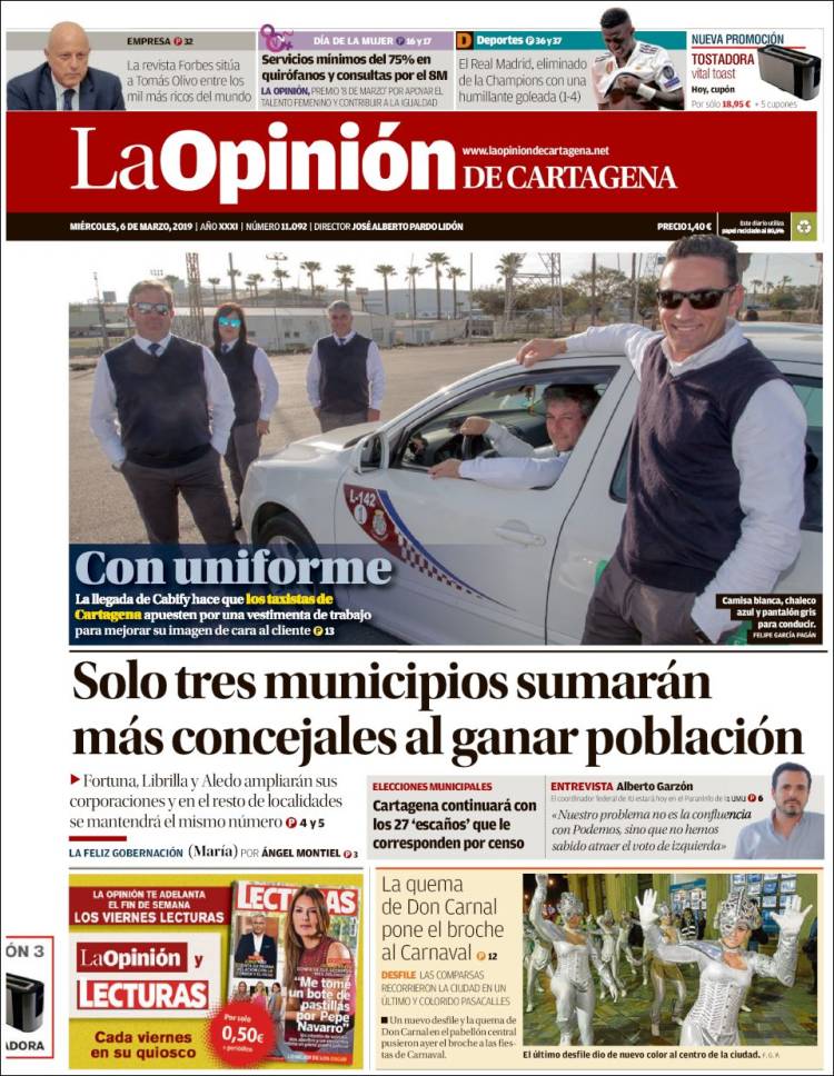 Portada de La Opinión de Murcia (España)