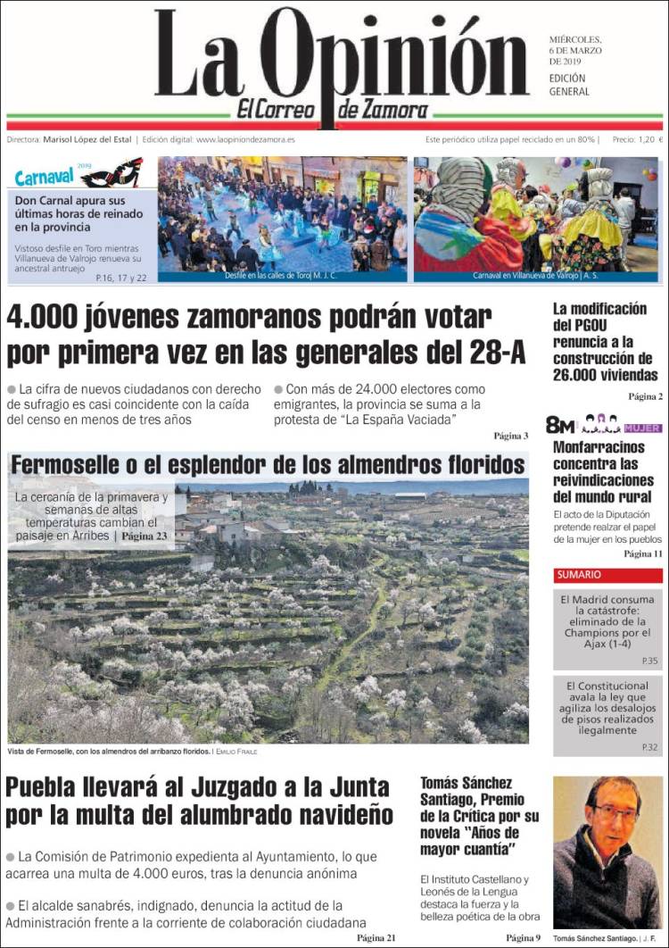 Portada de La Opinión - El Correo de Zamora (España)