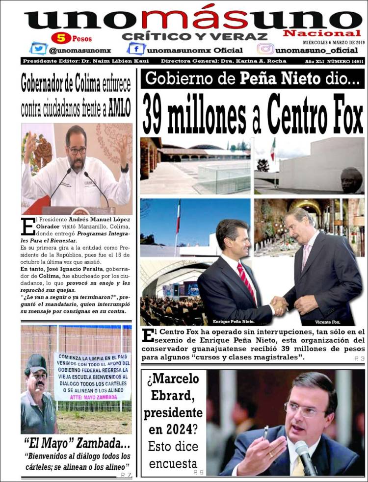 Portada de unomásuno (México)