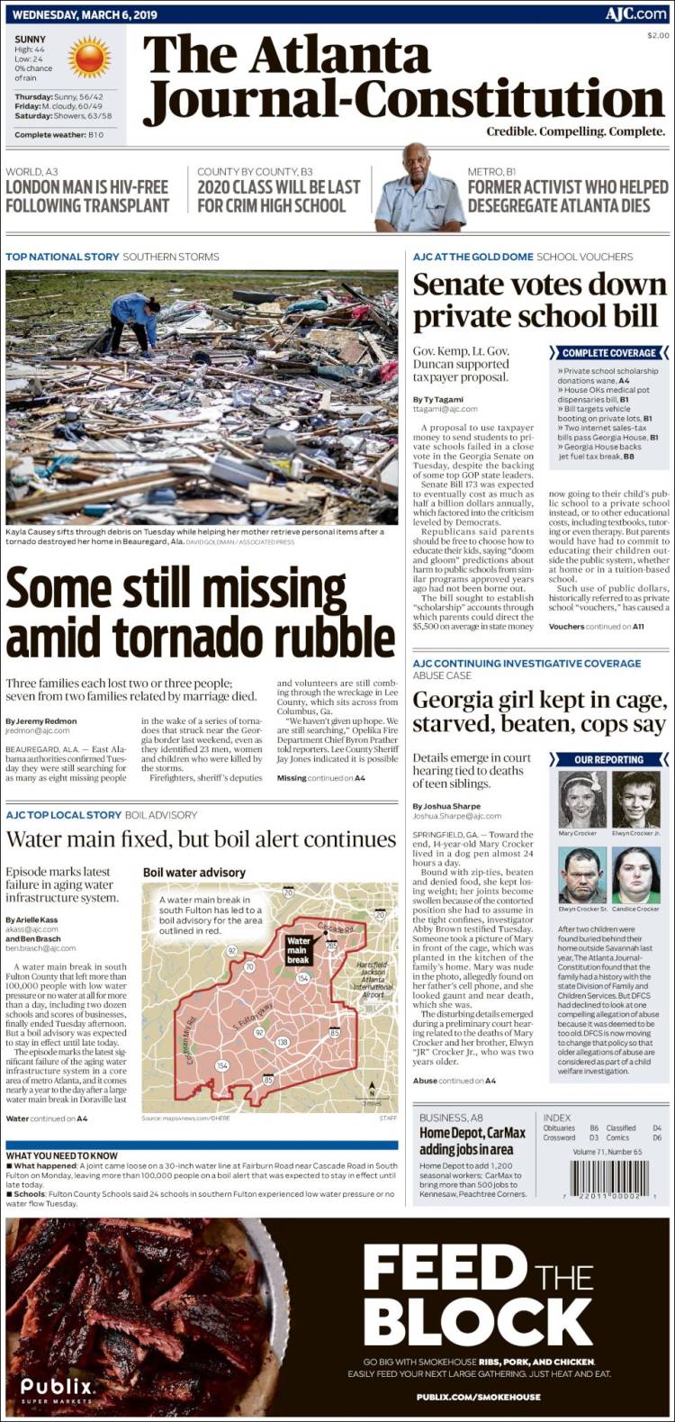 Portada de The Atlanta Journal-Constitution (USA)