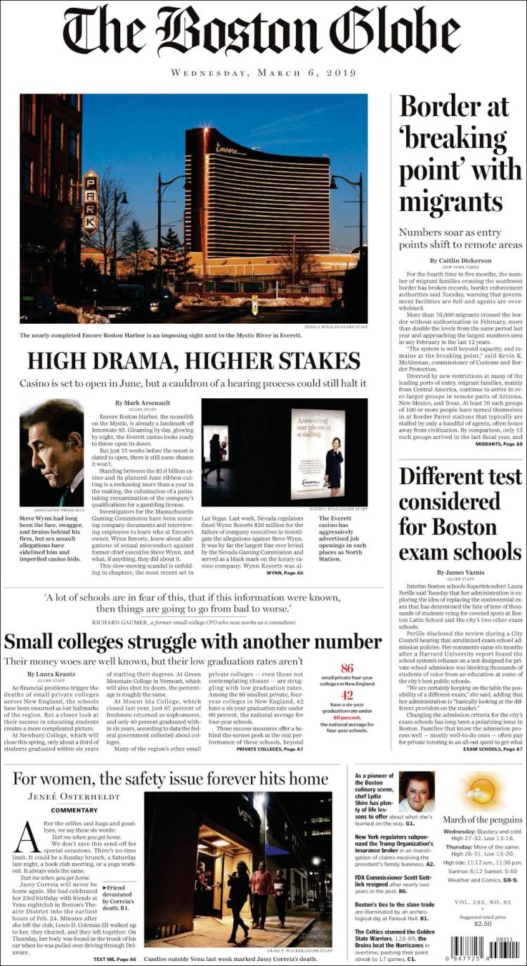 Portada de Boston Globe (USA)