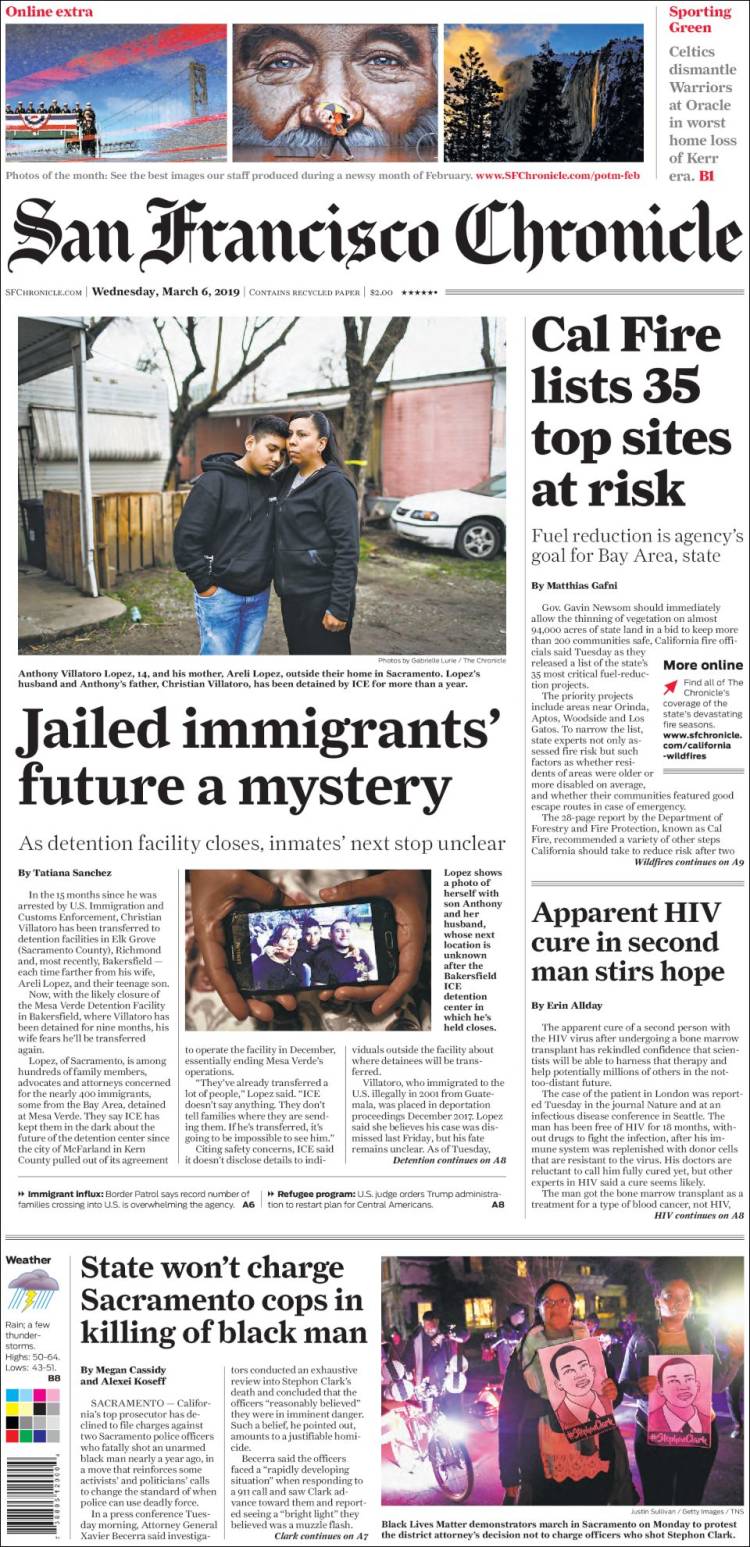 Portada de San Francisco Chronicle (USA)