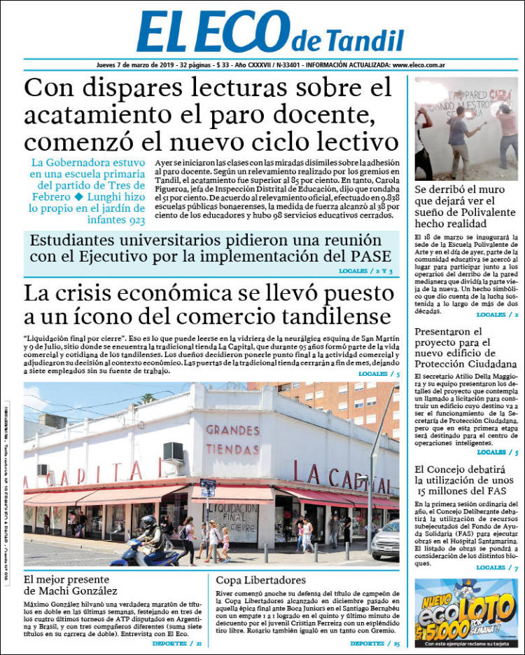 Portada de El Eco de Tandil (Argentina)