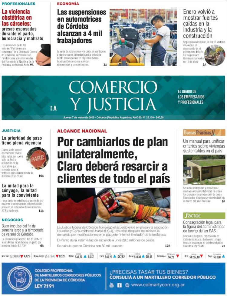 Portada de Comercio y Justicia (Argentina)