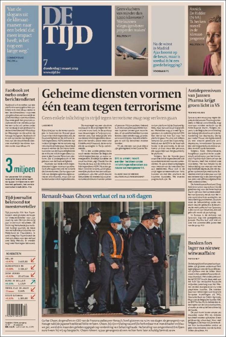 Portada de De Tijd (B&eacute;lgica)
