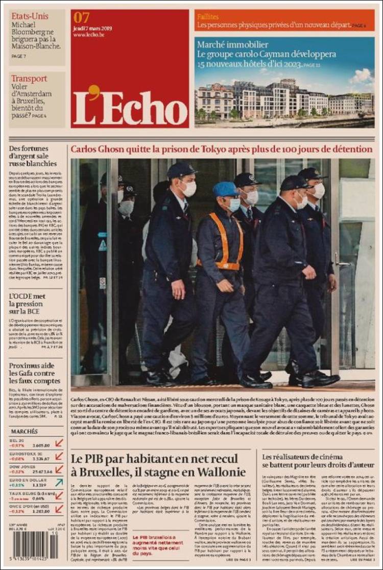 Portada de L'Echo (B&eacute;lgica)