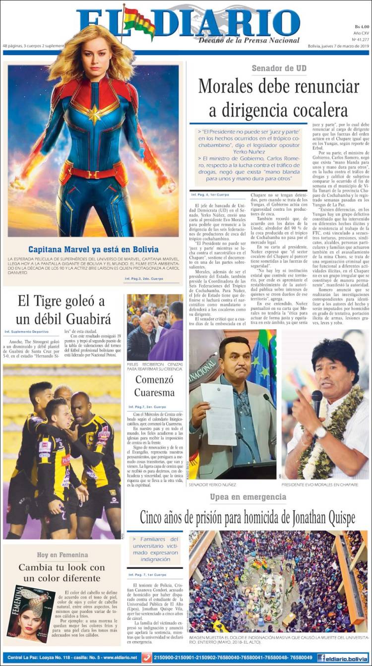 Portada de El Diario (Bolivia)
