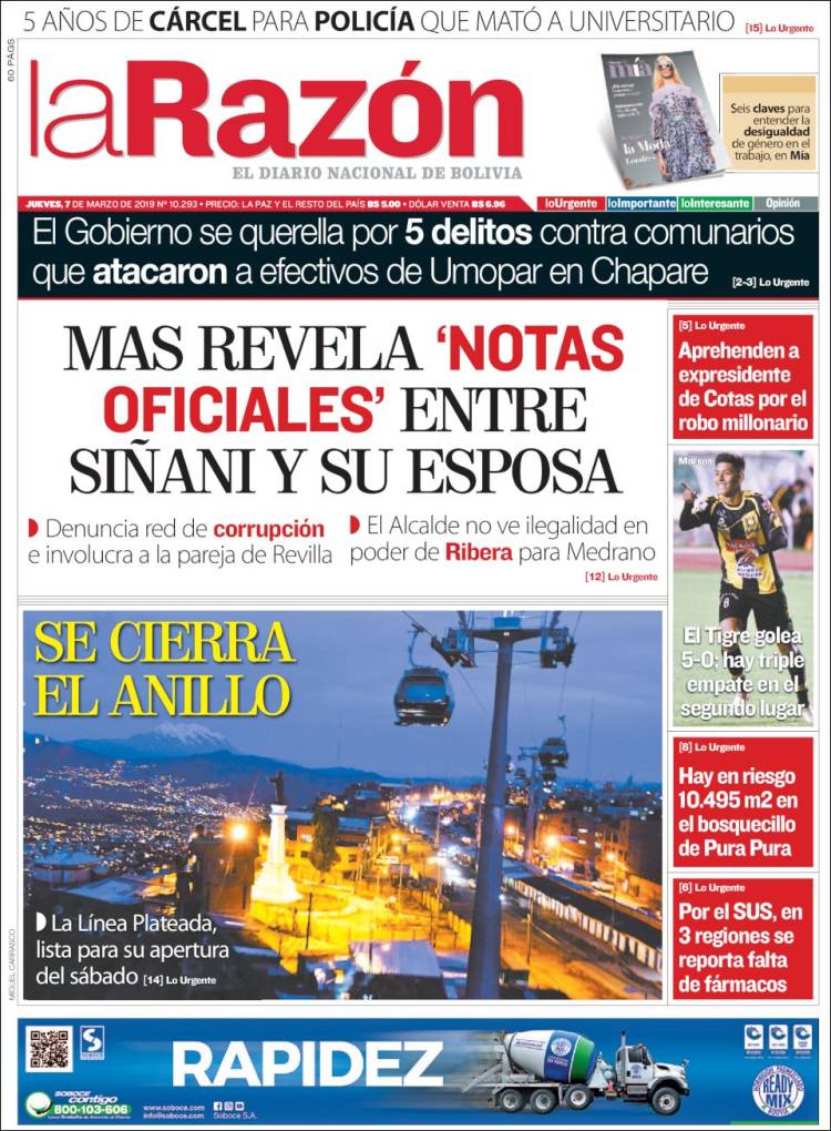 Portada de La Razón (Bolivia)