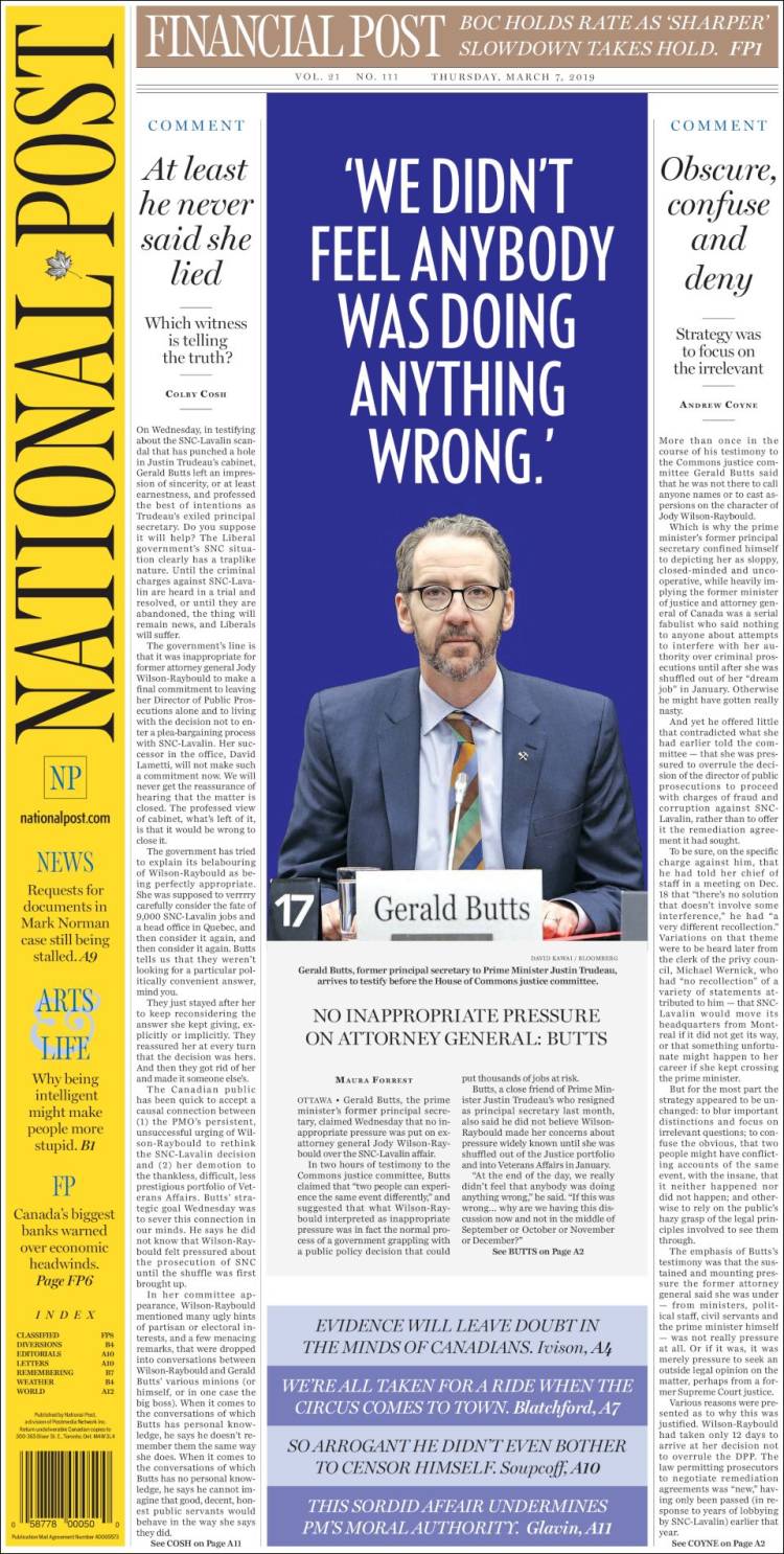 Portada de The National Post (Canadá)