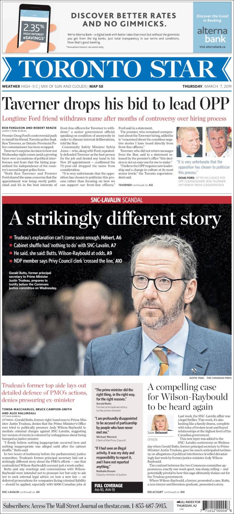 Portada de The Toronto Star (Canadá)