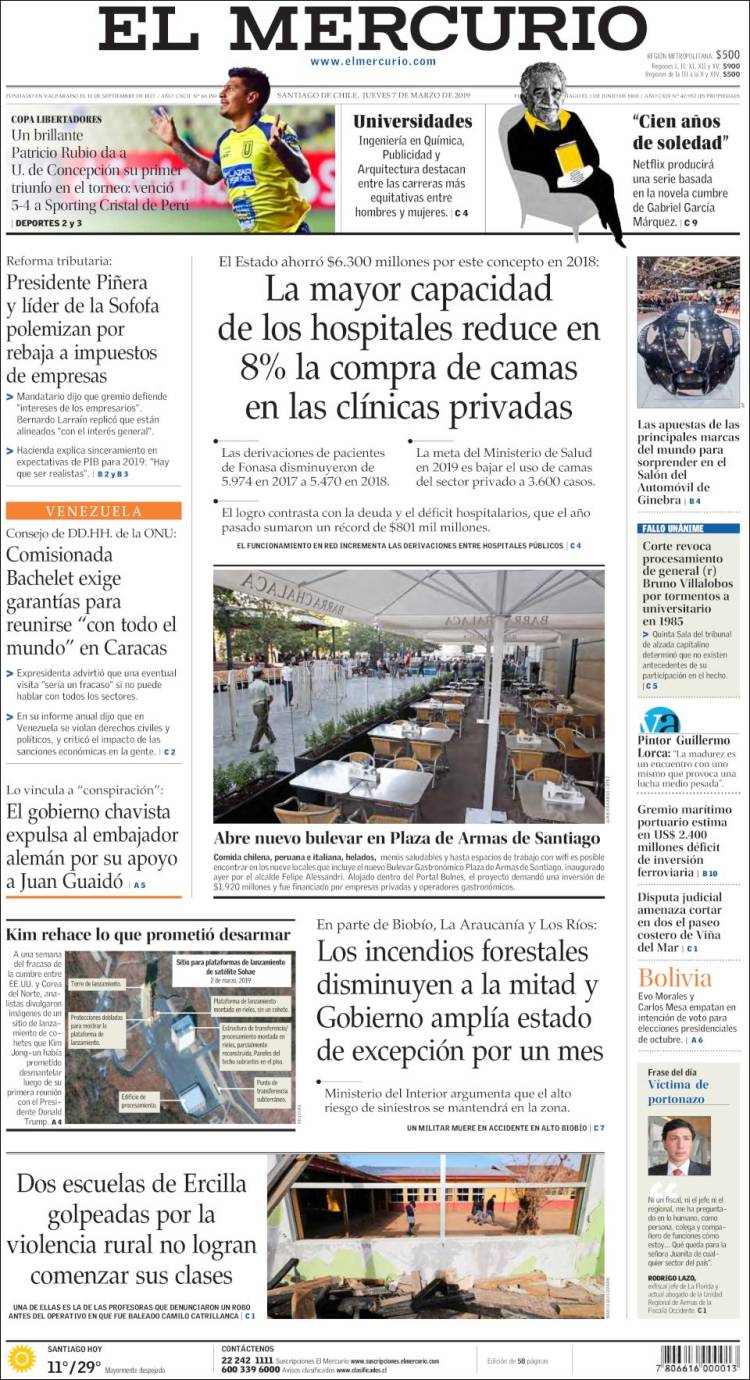 Portada de El Mercurio (Chile)