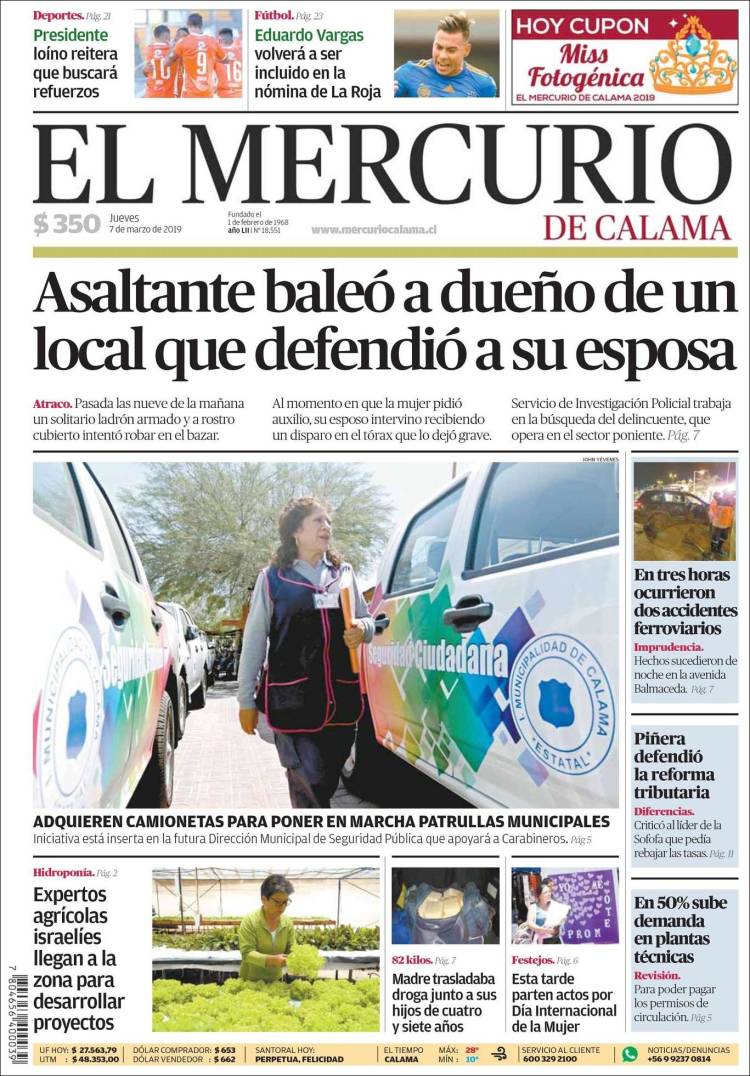 Portada de El Mercurio - Calama (Chile)