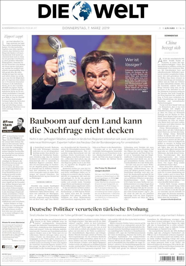 Portada de Die Welt (Alemania)