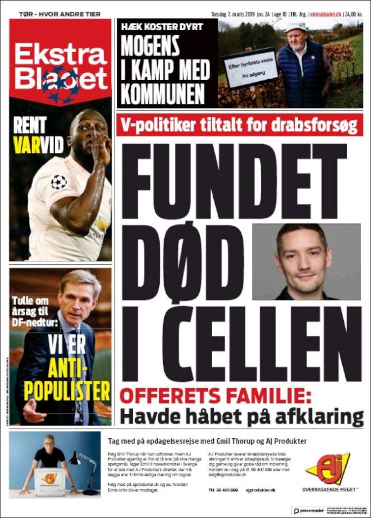 Portada de Ekstra Bladet (Dinamarca)