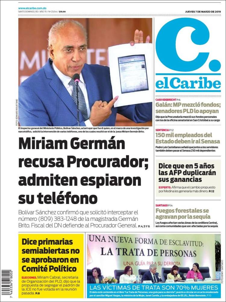 Portada de El Caribe (R. Dominicana)