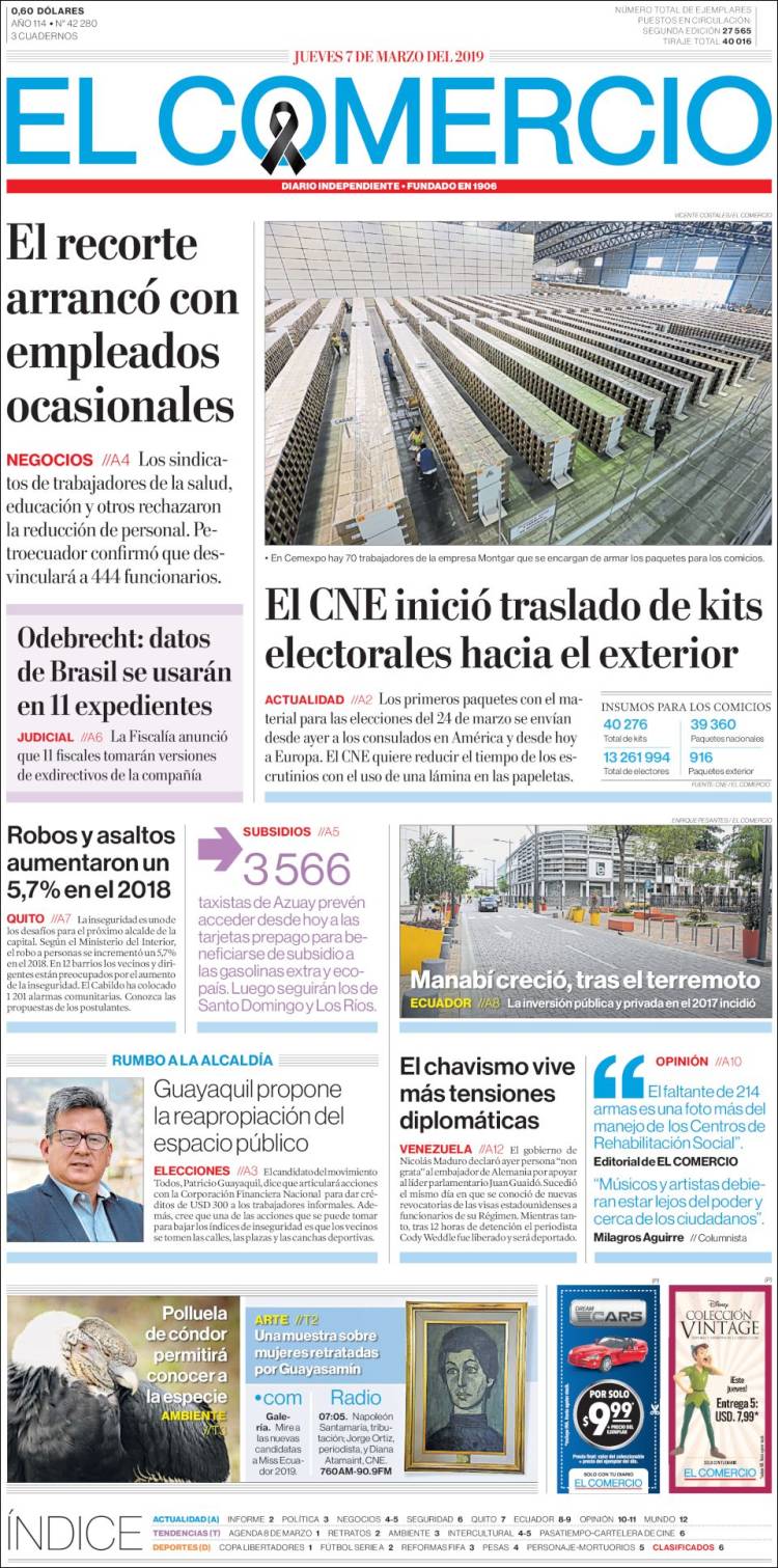 Portada de El Comercio (Ecuador)