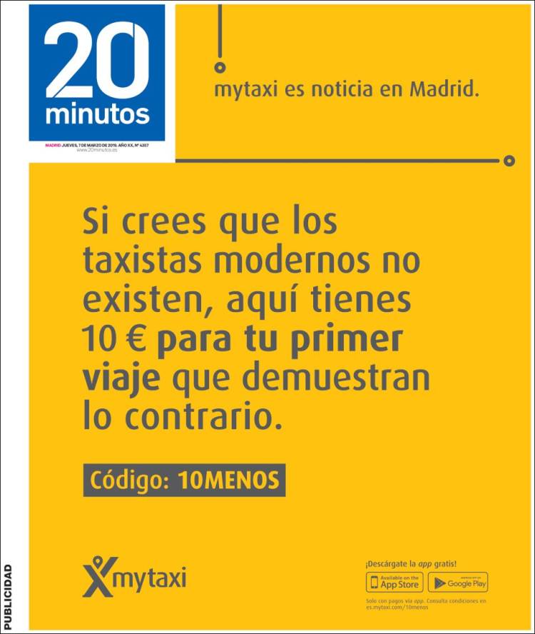 Portada de 20 Minutos - Madrid (Espa&ntilde;a)