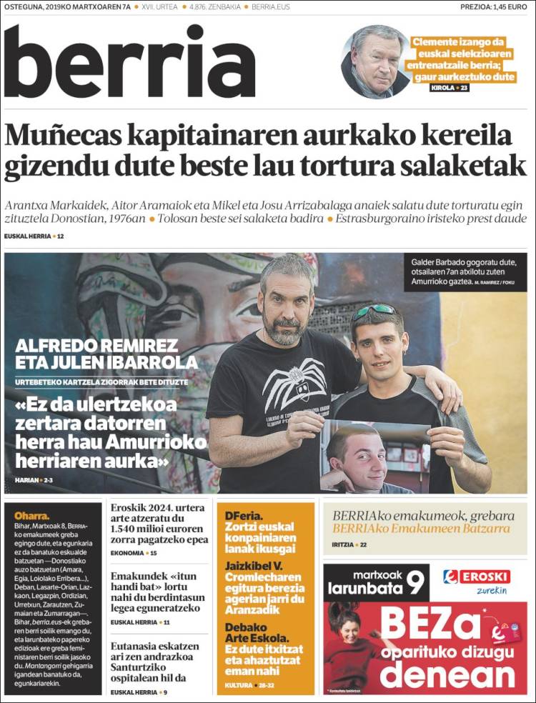 Portada de Berria (Espa&ntilde;a)