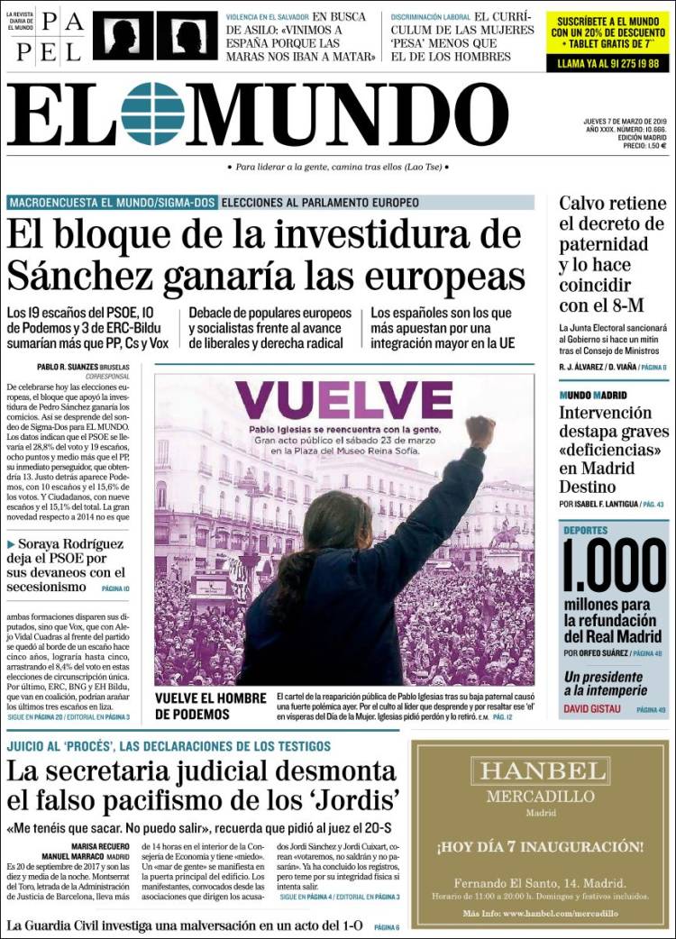 Portada de El Mundo (Espa&ntilde;a)