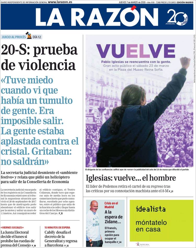 Portada de La Razón (Espa&ntilde;a)