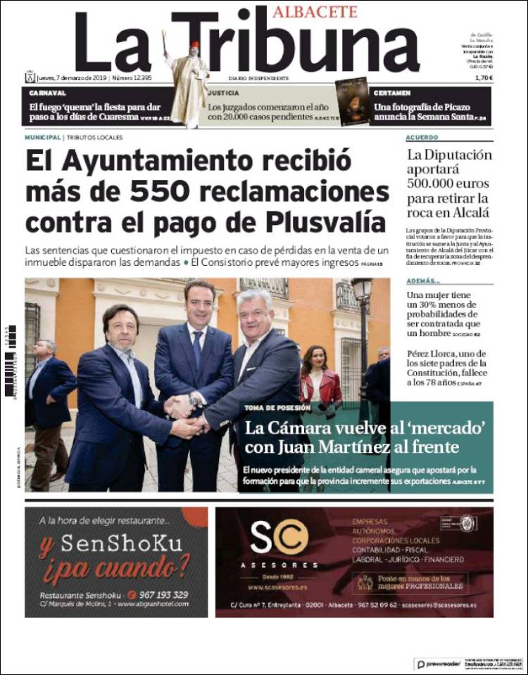Portada de La Tribuna de Albacete (Espa&ntilde;a)