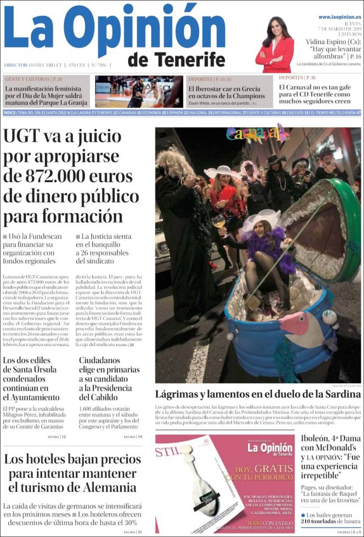 Portada de La Opinión de Tenerife (Espa&ntilde;a)