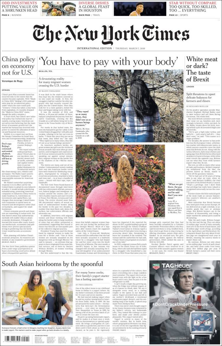 Portada de International New York Times (Europa)