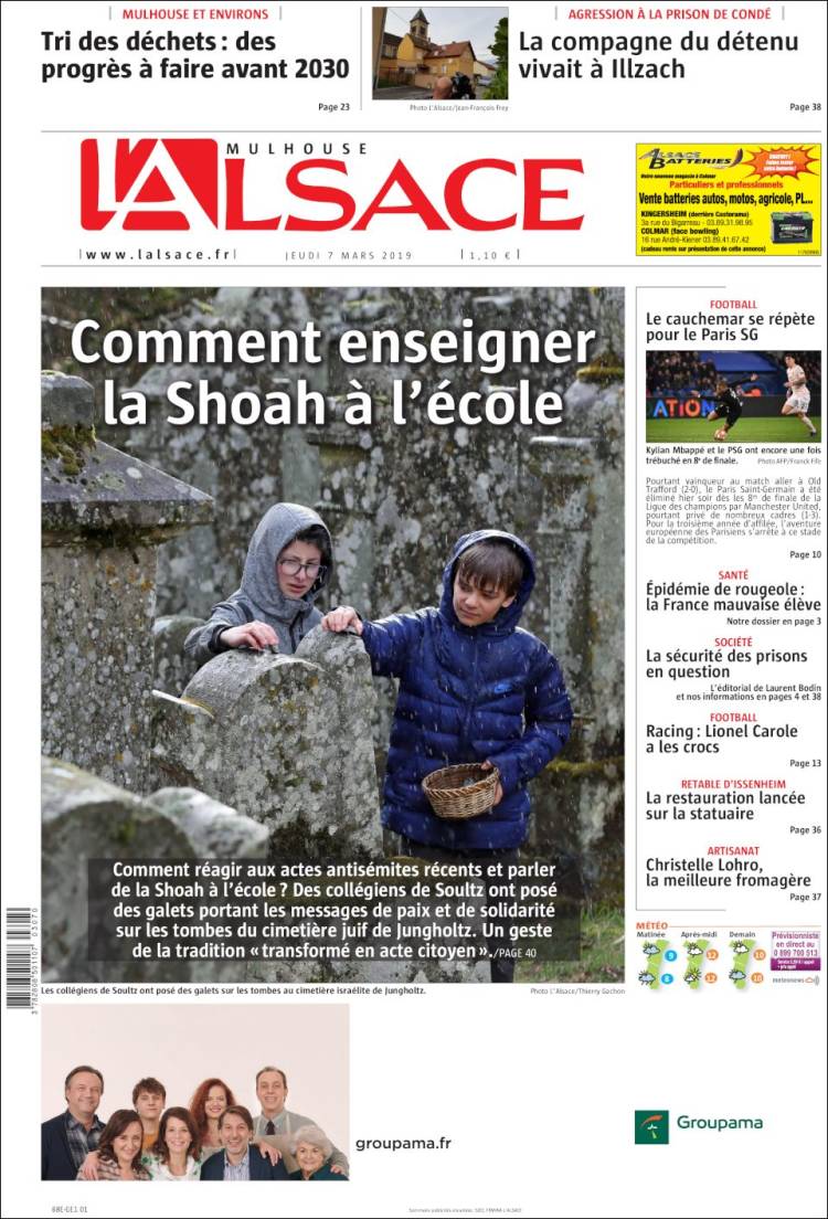 Portada de Journal L'Alsace (Francia)